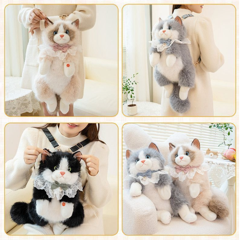 Plush Tuxedo Cat Backpack – Cute Bag for Cat Fans Daily Companion