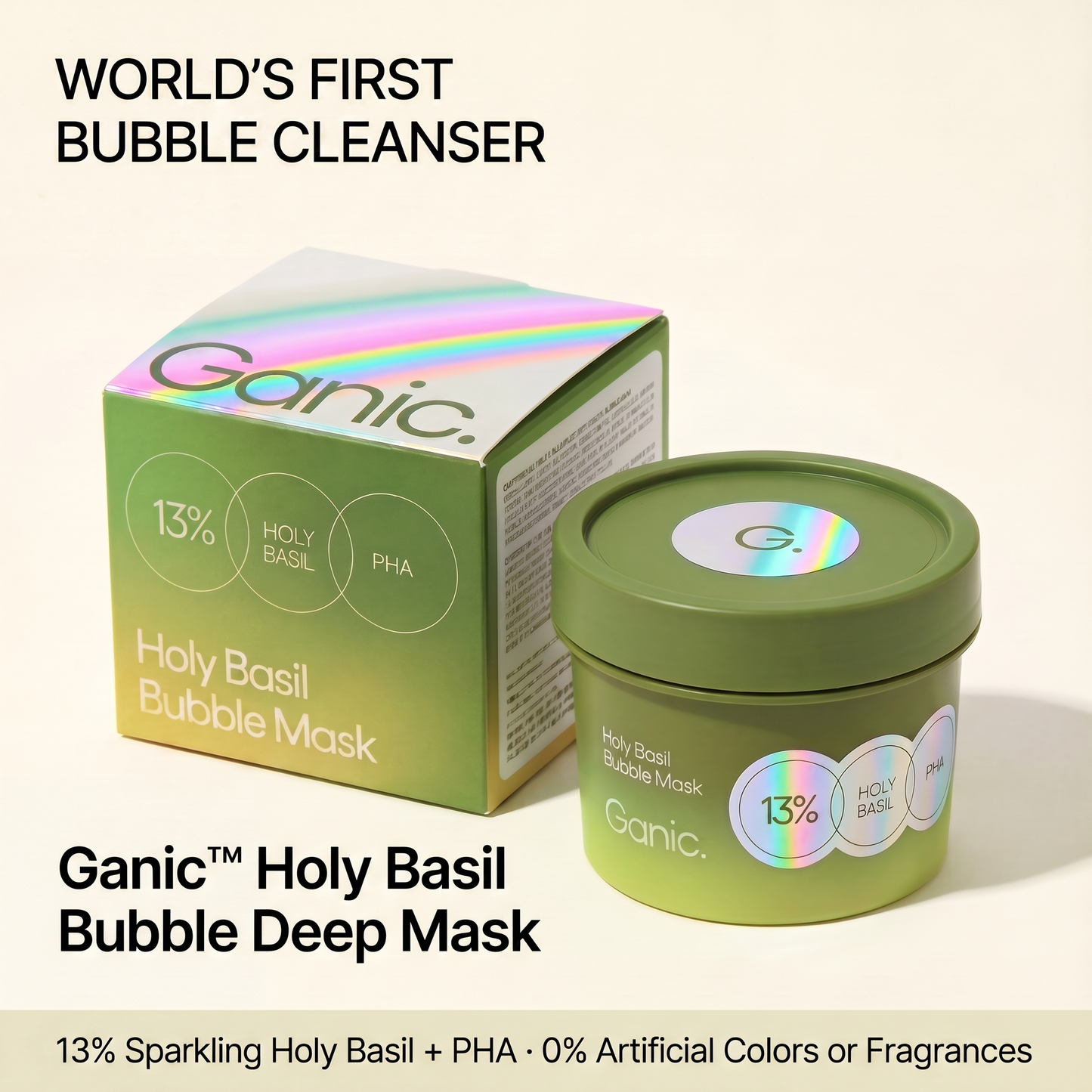 Holy Basil Bubble Deep Mask | Blackhead Removal & Pore Cleansing, Purifying Clay Wash-Off Pack, Carbonated Water, for Sensitive Skin | Korean Skincare, 90g / 3.17 oz