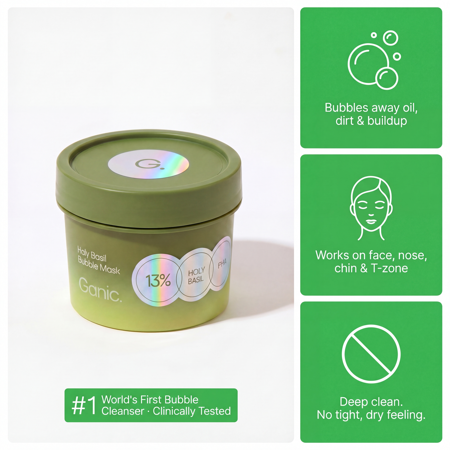 Holy Basil Bubble Deep Mask | Blackhead Removal & Pore Cleansing, Purifying Clay Wash-Off Pack, Carbonated Water, for Sensitive Skin | Korean Skincare, 90g / 3.17 oz
