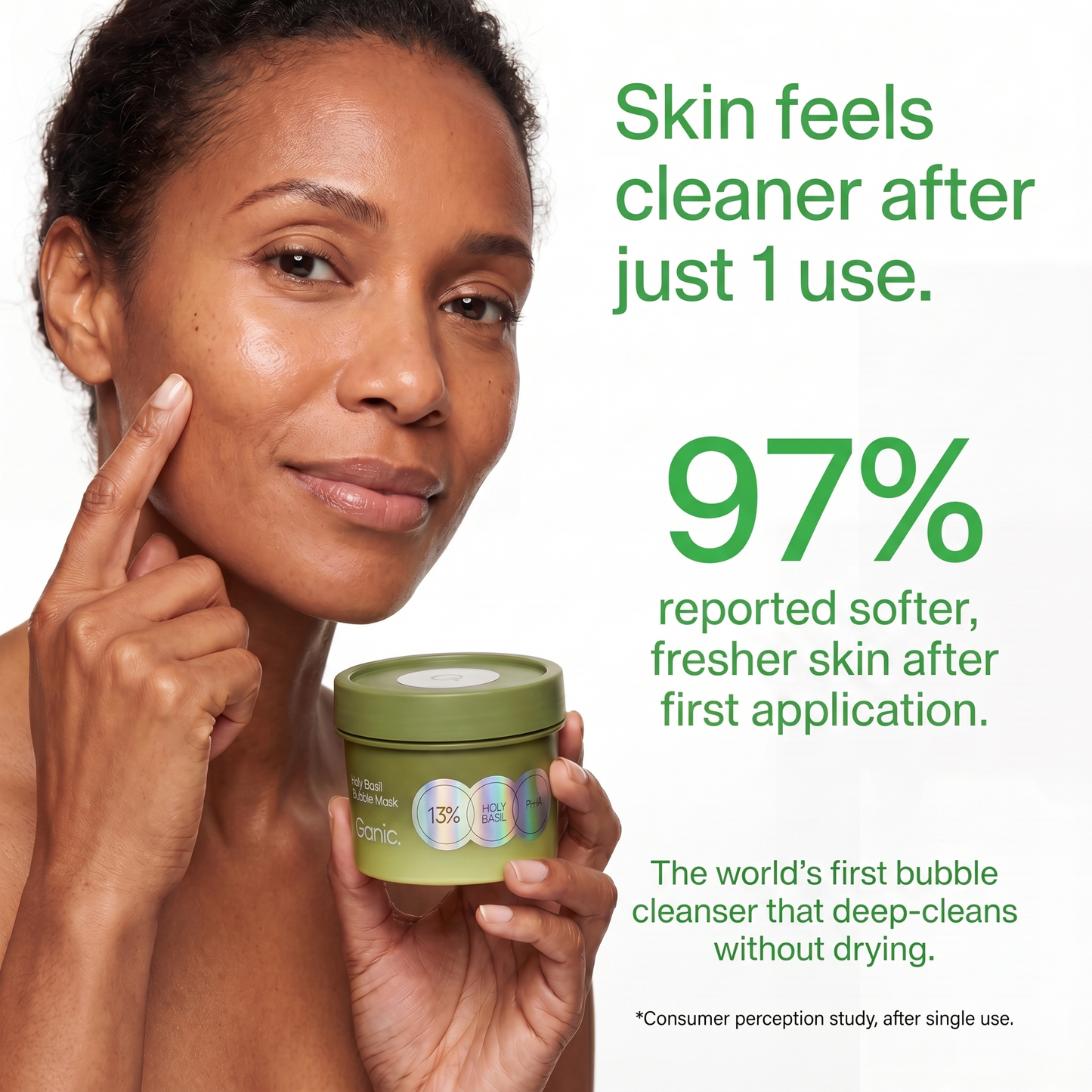 Holy Basil Bubble Deep Mask | Blackhead Removal & Pore Cleansing, Purifying Clay Wash-Off Pack, Carbonated Water, for Sensitive Skin | Korean Skincare, 90g / 3.17 oz
