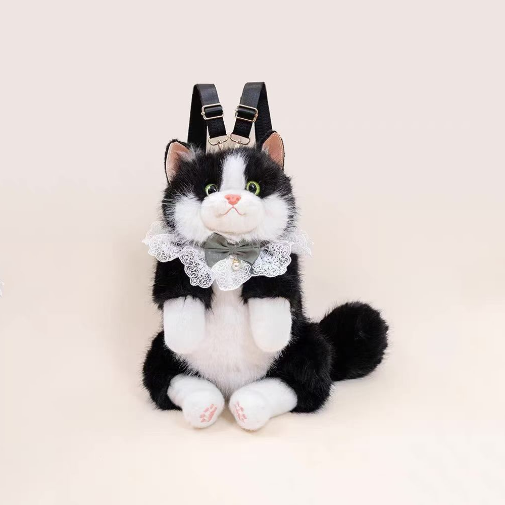 Plush Tuxedo Cat Backpack – Cute Bag for Cat Fans Daily Companion