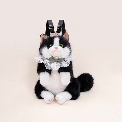Plush Tuxedo Cat Backpack – Cute Bag for Cat Fans Daily Companion